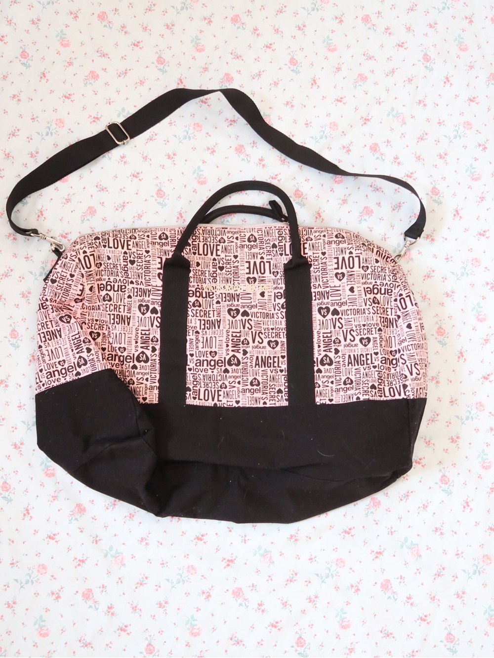 Victoria's Secret Pink and Black Logo Print Travel Tote